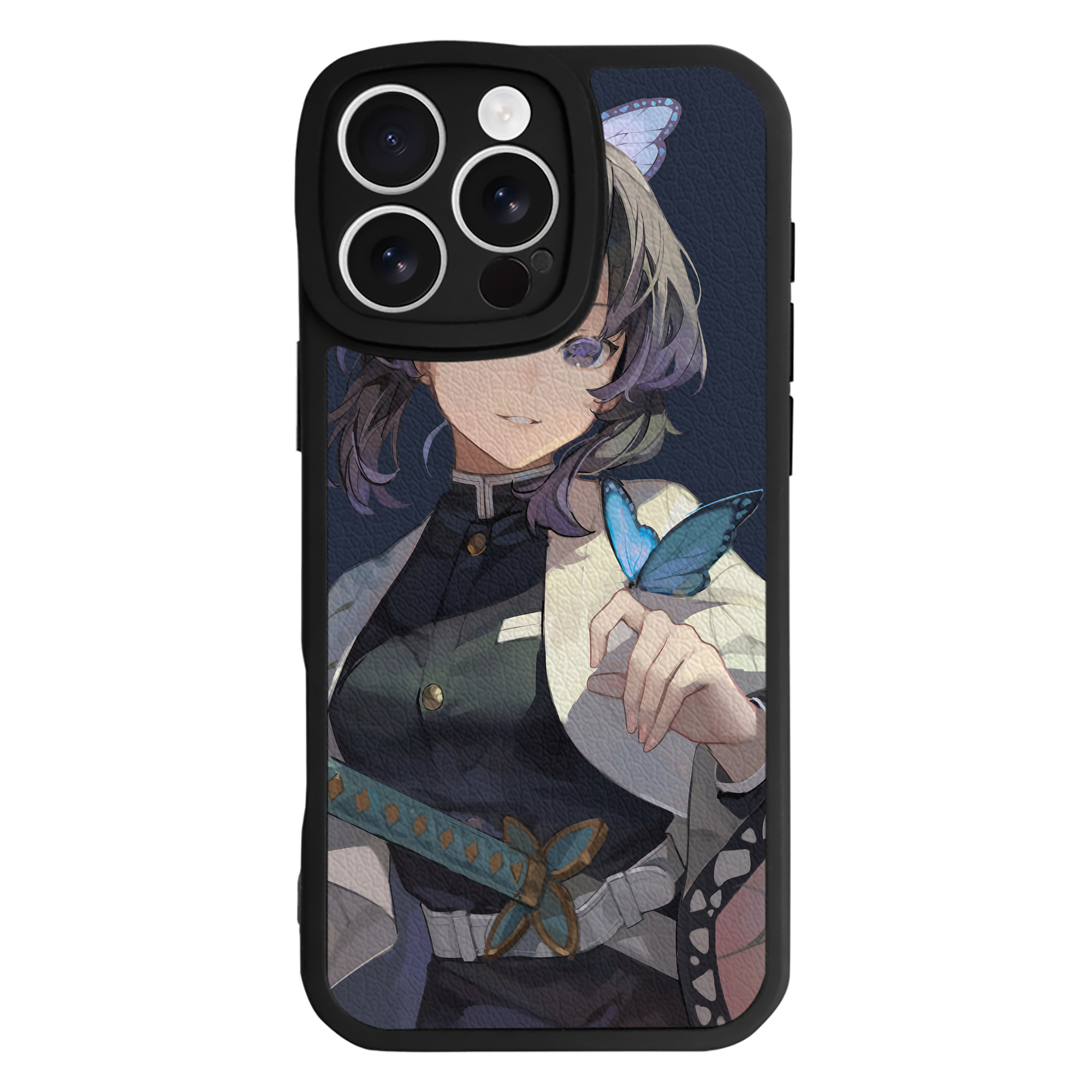 （画像用） 鬼滅の刃（きめつのやいば）蟲柱-胡蝶 しのぶ／こちょう しのぶ Kochou Shinobu 【iPhone 16シリーズ対応】シリコンスマホケース（レザー調） 材質：シリコン